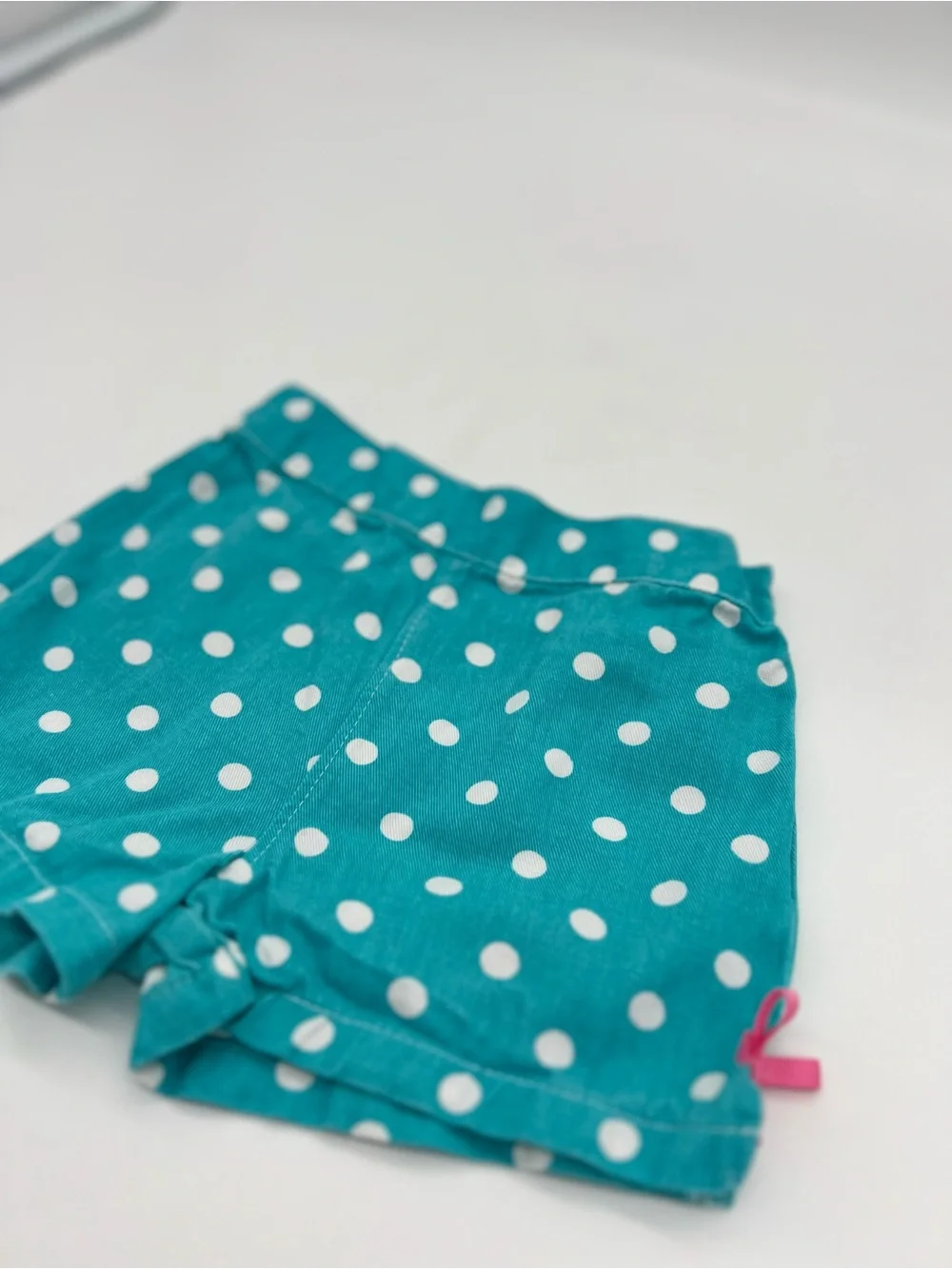 Kids Headquarters Baby Girls Denim Blue Polka Dot Shorts With Pink Bows 12M